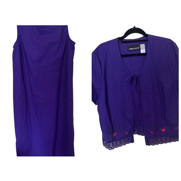 Linen BlendSag Harbor Dress 16 and Cardigan    Embroidered Boho Beach Coastal - Picture 1 of 16